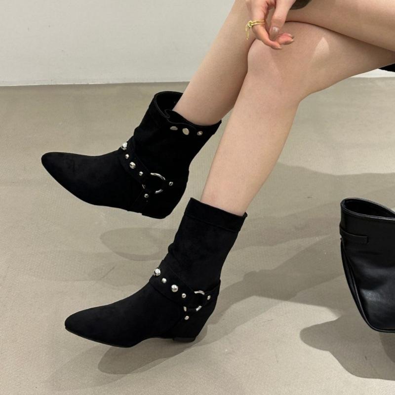 Inner Height Increasing Suede Western Cowboy Boots Women's Boots 2025 Autumn Pointed Brown Merad Liuding Martin Boots