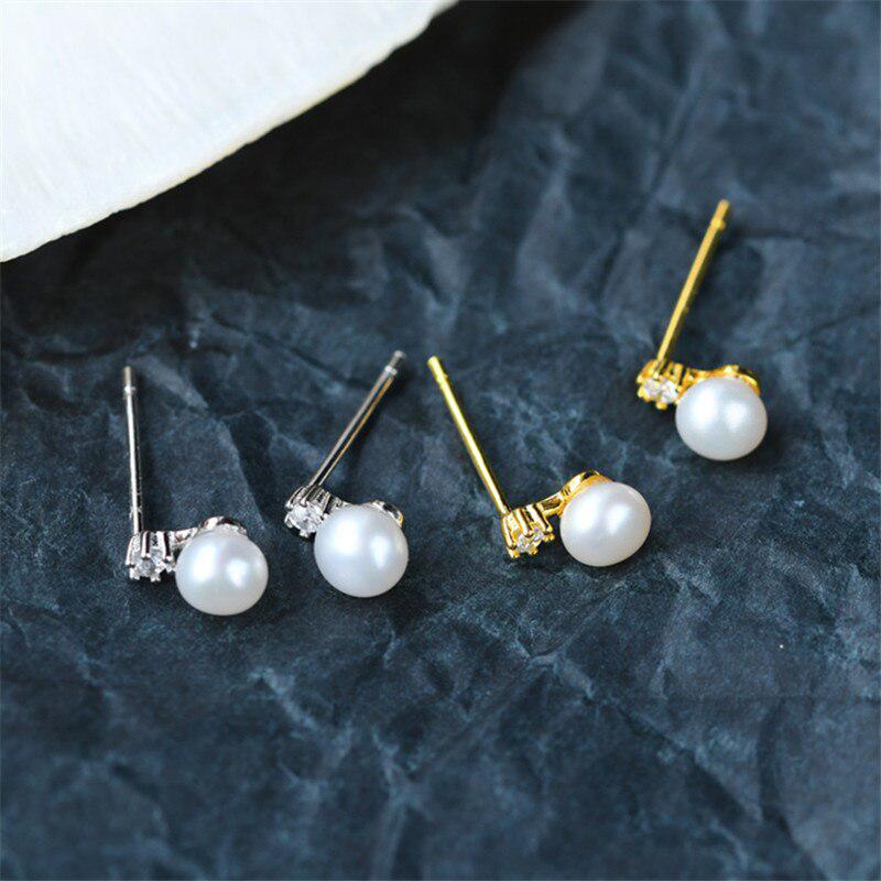 925 Sterling Silver Simple Crystal Pearl Stud Earrings Women Fashion Charm Anniversary Gift Jewelry