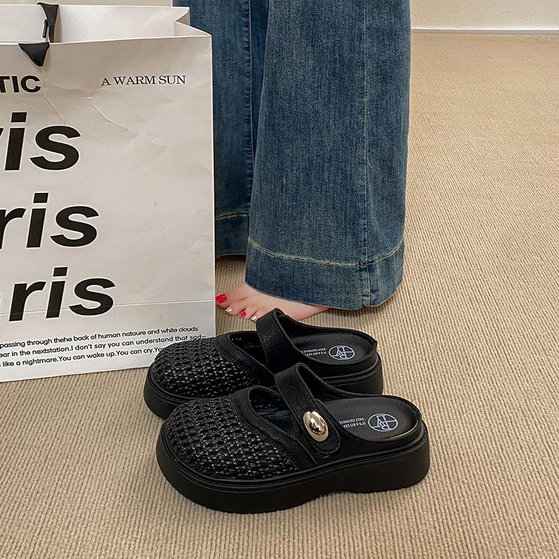 Fashion CRLAYDK Mules for Women Summer Breathable Slip On Shoes Knit Walking Platform House Slippers Ladies Closed Toe Casual Slides