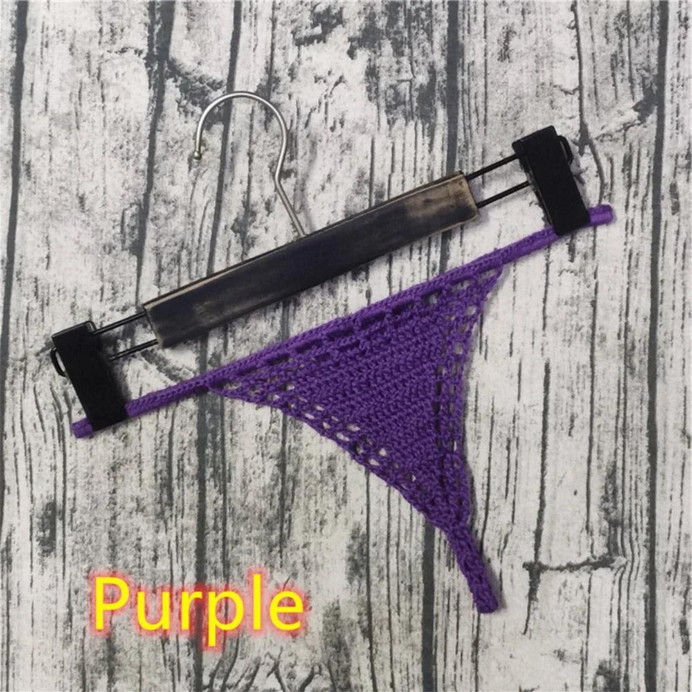 1pc Hand Crochet Sexy Women Bikini Thongs T Back G strings Panties Lingerie Solid Female Briefs Underwear