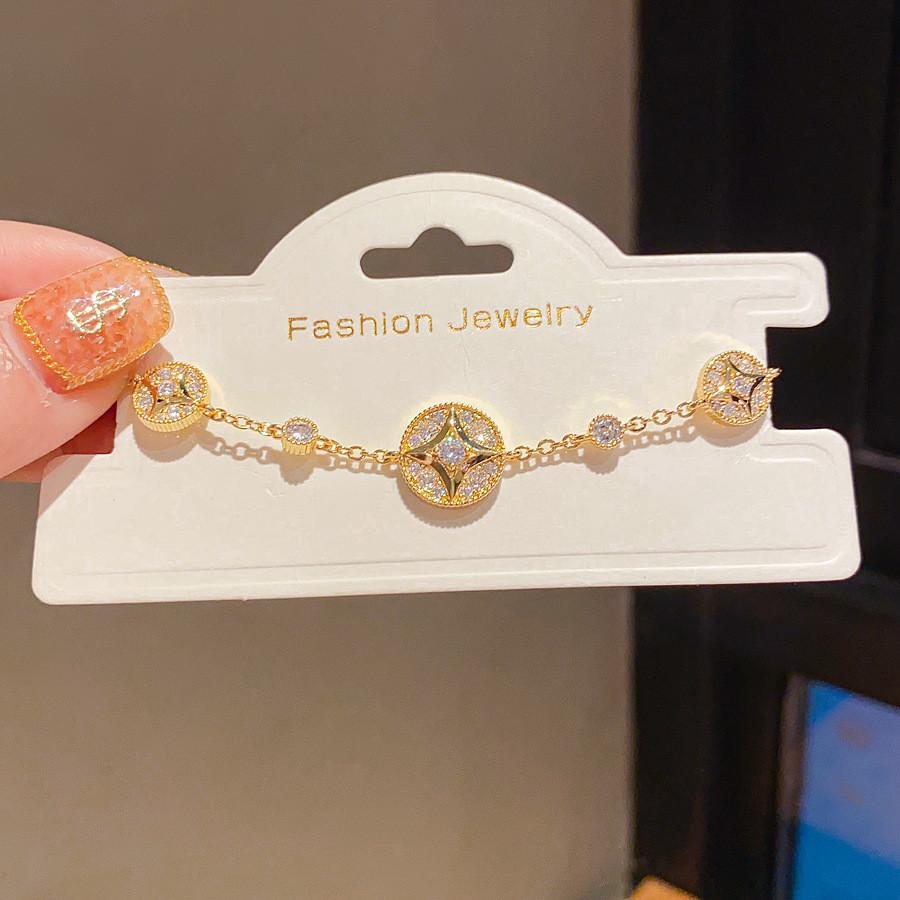 Copper Zircon Round Hand Chain For Women Light Luxury Style Perfect For Daily Wear Gold Bracelet
