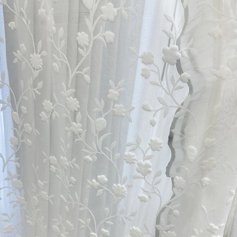 French Romantic Embossed Window Screen Beautiful Bedroom and Living Room American Retro Cherry Gauze Curtain Decor