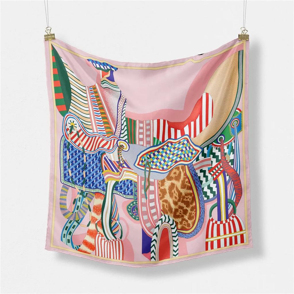 53cm European Printed Small Square Scarf Hot Brand All Matched Imitation Silk Foulard Hijabs For Women