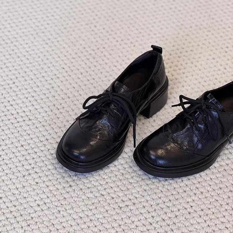 Thick soled leather shoes 2025 autumn and winter women's British style lace up shoes Le Fu shoes women