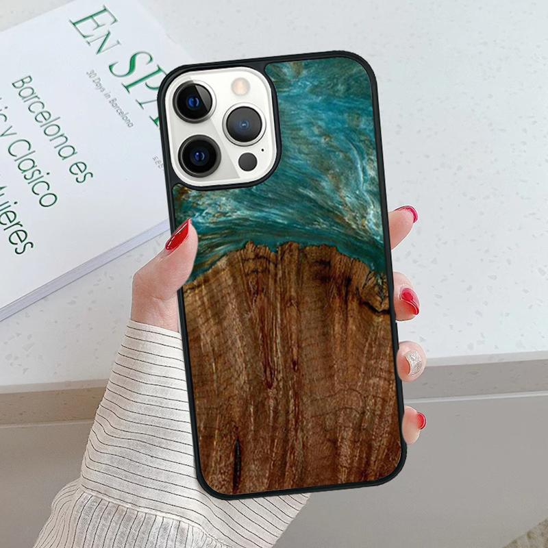 Wood Resin Marble Printed Soft Rubber Phone Case For iPhone 17 Air 15 16 16e 14 13 12 11 Pro Max Coque PLUS fundas cover