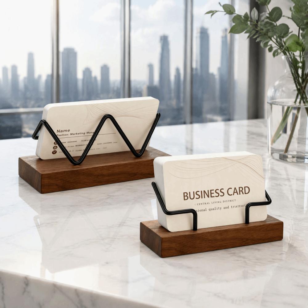 Solid Wood Business Card Box Construction Desk Card Organizer Premium Card Display Stand Office