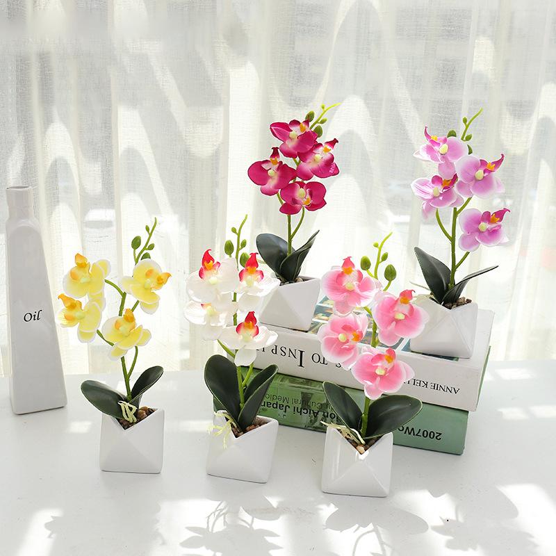 Artificial Flower Simulation Butterfly Orchid Potted Bonsai with Pot Creative Fake Potted Plants Simulated Silk Flower Decor
