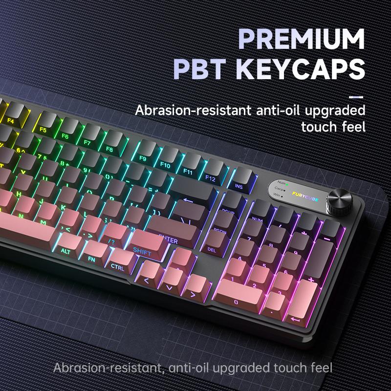 Furycube IP98 New 98-Key Waterproof USB-C Membrane Keyboard with RGB Backlit Detachable Wired Knob for Gaming Office Desktop Use