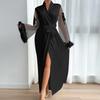 Satin Pajamas Women's Lace Light Luxury Long-sleeved Cool Nightgown Bathrobe Loungewear