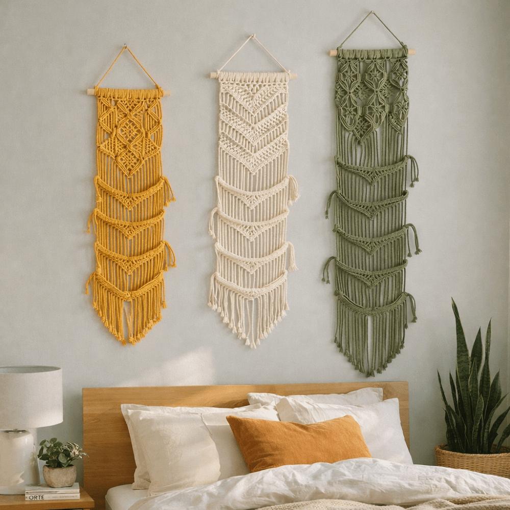 Handwoven Macrame Hat Rack Bohemian Style with Tassel Wall Hanging Cap Holder Wall-Mounted Handmade Cap Hanger Wall Mounted
