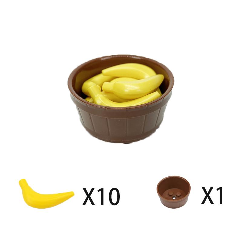 City Food Building Blocks Character Accessories Printing Set Fish Mushroom Fruit Burger Refrigerator Hot Dog Pizza Basin Toy