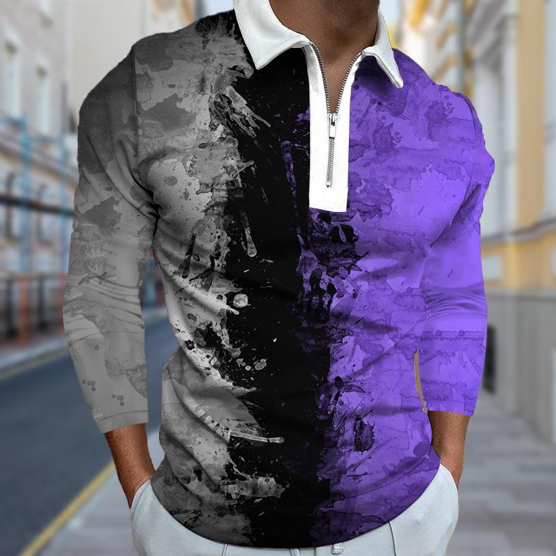 

Рубашки поло мужские с длинным рукавом, гетерохромный цветной принт, новая мужская рубашка поло с длинным рукавом, футболка на молнии, топ 8XL чёрный