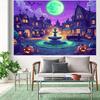 1 2D flaches Halloween-Kürbisdorf-Hintergrundstoff, mit einem Mond und einem Brunnen | Horror-Partydekoration