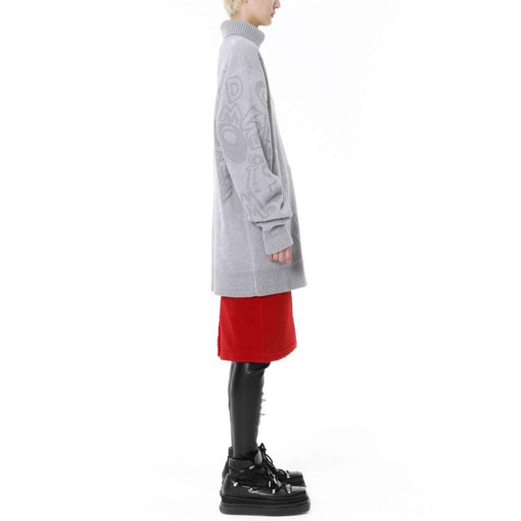 We11Done FW21 Logo Graffiti High Neck Knit Wool Cashmere Sweater Unisex sweater Gray WD-KT3-21-613-U-GY