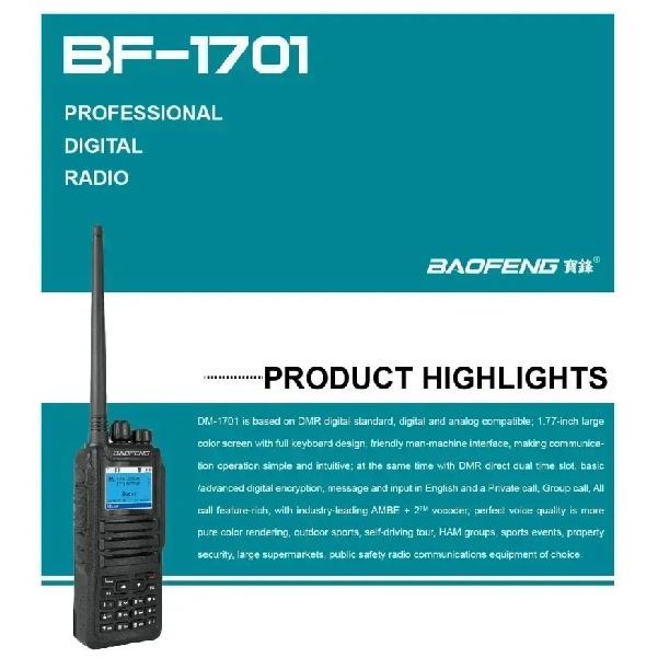 Baofeng DM-1701 DMR Digital Walkie Talkie DM1701 Open DG77 Dual Mode Ham Radio Digital&Analog Dual Time Slot Tier 1+2 Dual Band