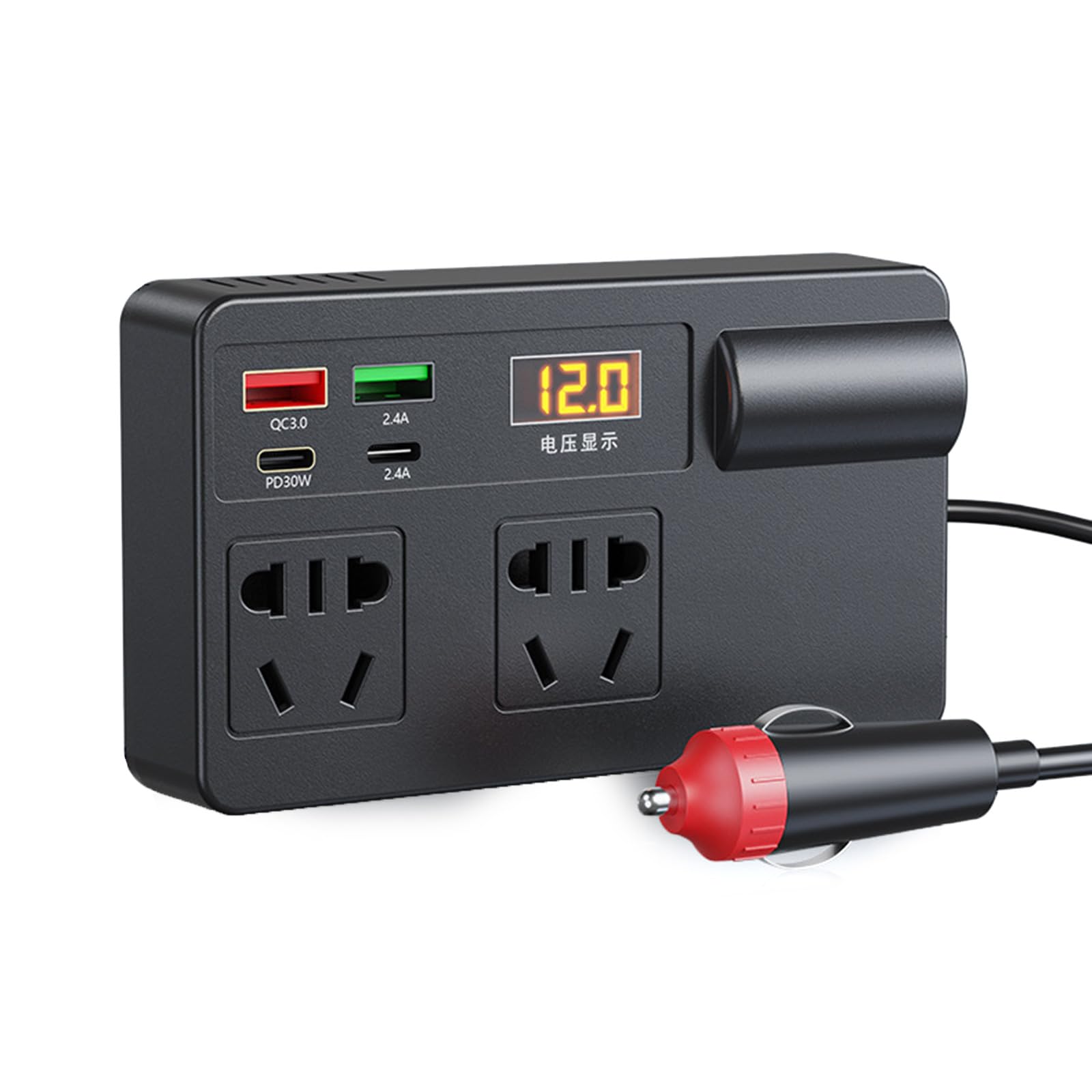 

Автомобільний інвертор живлення 120 Вт 12 В-24 В до 220 В Перетворювач напруги з портом PD30W Type-C та USB-A Адаптер-роз єм для автомобіля One Size