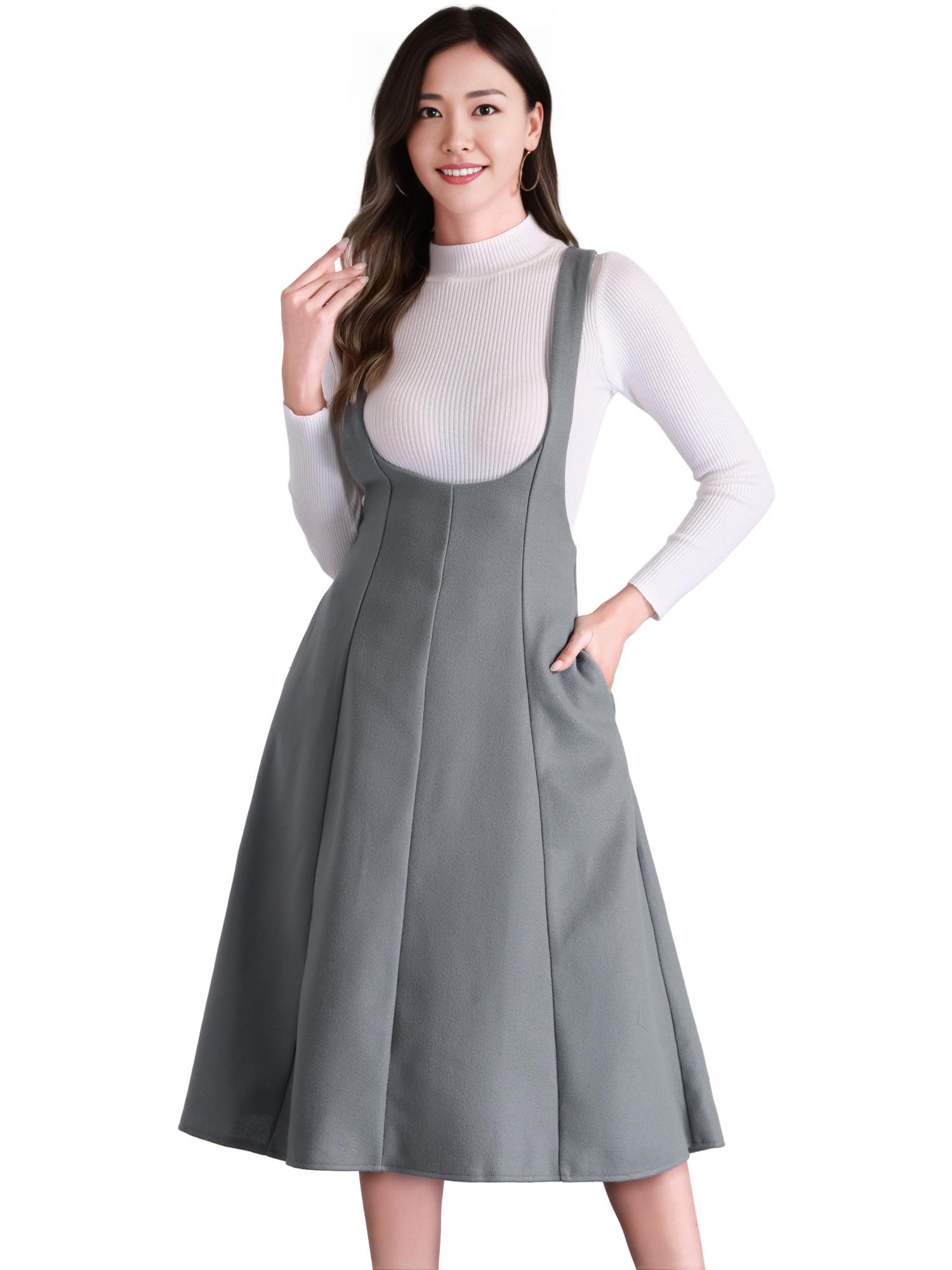 

Allegra K Women s Pinafore Dress, High-Waisted, Cross-Back, A-Line, Elegant Suspender Skirt, Dark Gray, Size M