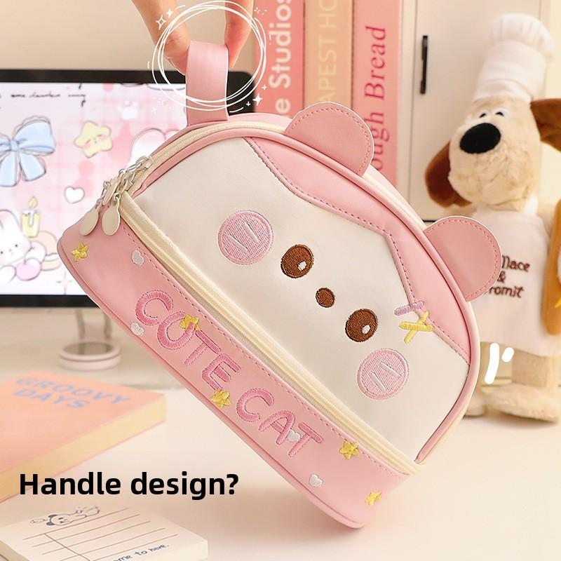 Panda Pu Pen Case With Large Capacity For Students And Office Supplies