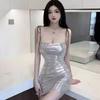 New sexy and thin pure lust lace-up nightclub glossy suspender skirt tight hip-wrapped short dress dress women