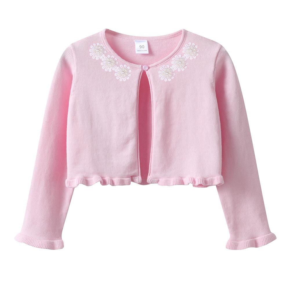 Flower Beaded Cotton Girls Knitted Cardigan Jacket Children's Small Shawl Matching Dress