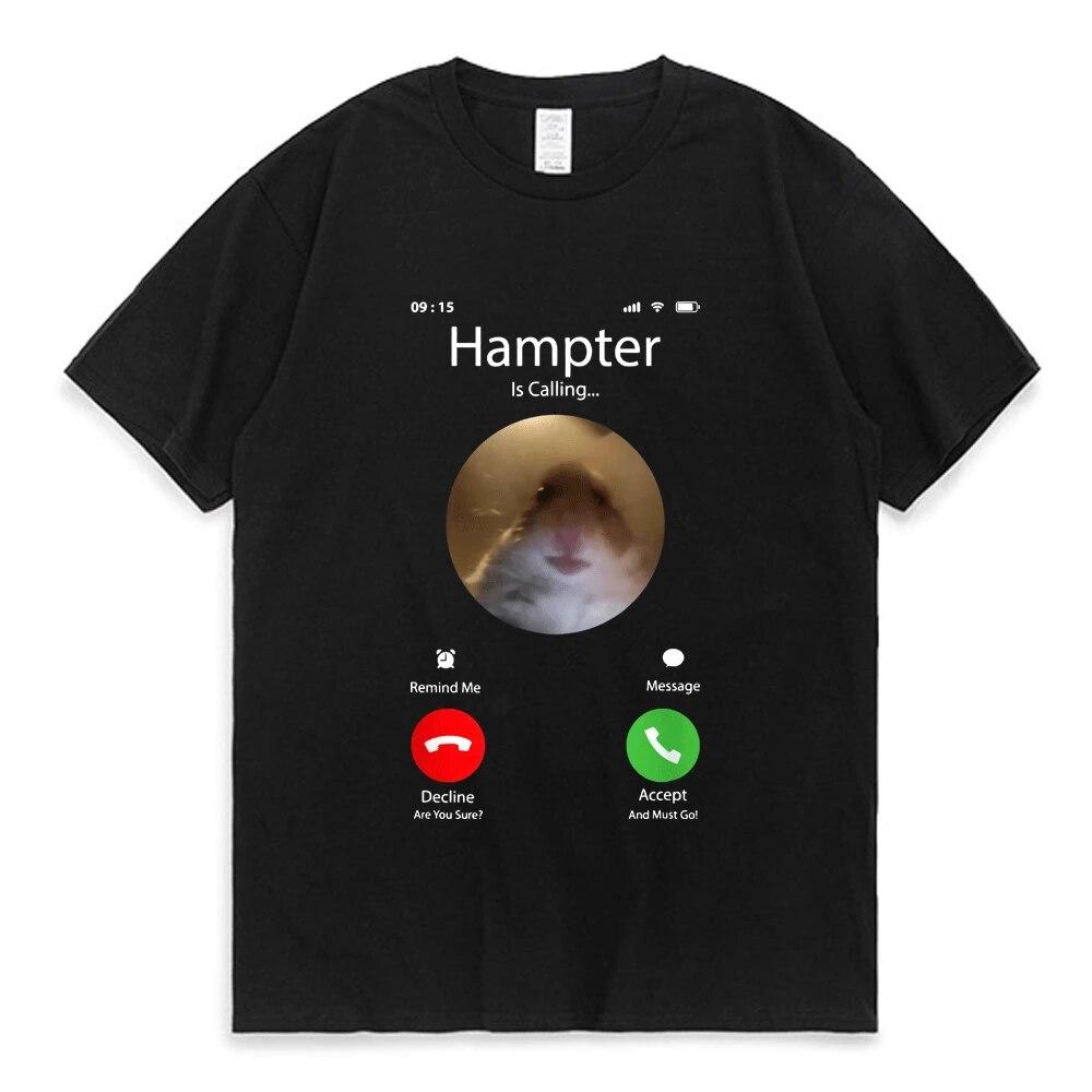 Dank Meme Hamster Staring Front Camera Hampter Calling T Shirt for Unisex Women Cute Oversized Graphics T-shirt 100% Cotton Tees