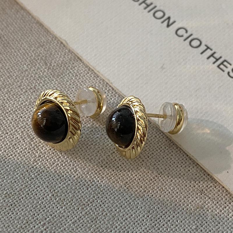 Geometriske ovale øredobber med stift, vridd kantdesign, premium følelse øredobber, middelalderske vintage franske retro øredobber