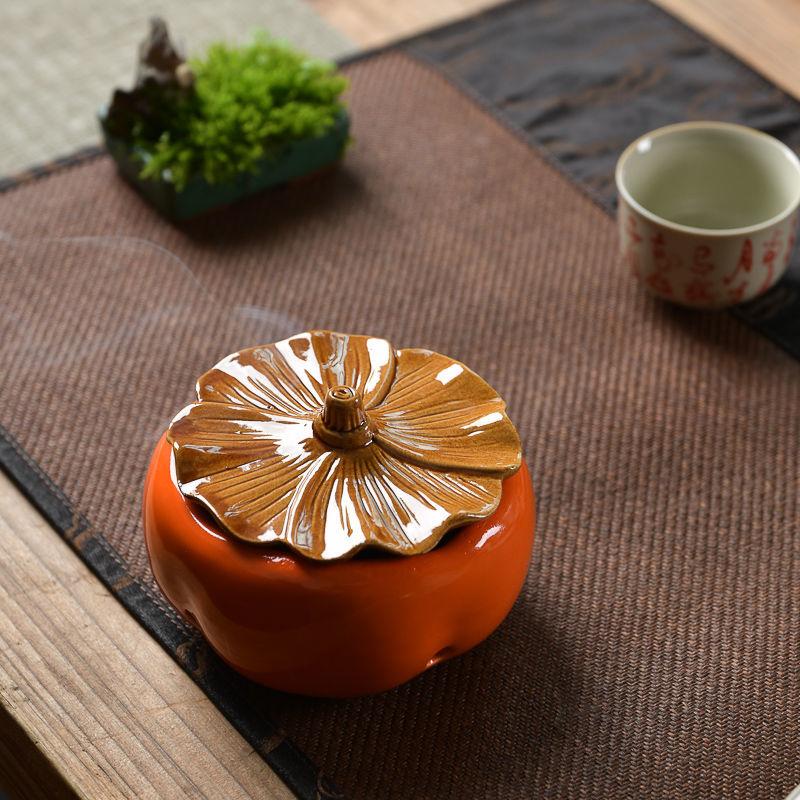 Persimmon Shaped Incense Burner, Ceramic Aromatherapy Burner, Small Incense Insertion, Home Indoor Tea Room Decoration, 1Pc