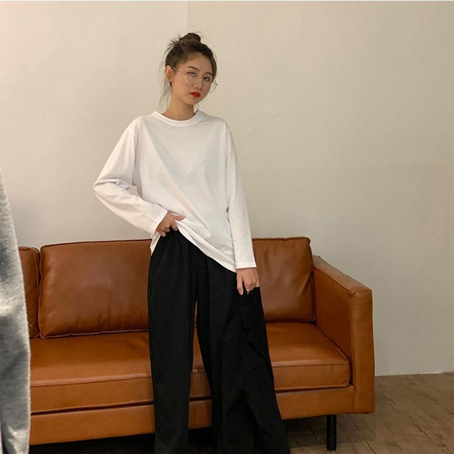 White Base Layer Women's Autumn New Korean Fashion Women's Clothing Trendy Inner Wear Pure Color Long Sleeve T-Shirt Women's Fashion