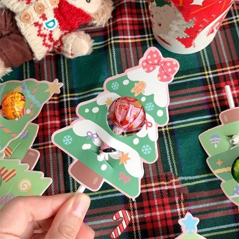 60/90pcs, Christmas Cute Tree Lollipop Decoration Card, Christmas Birthday Party Decoration, Candy Gift Bag Packaging Gift Card