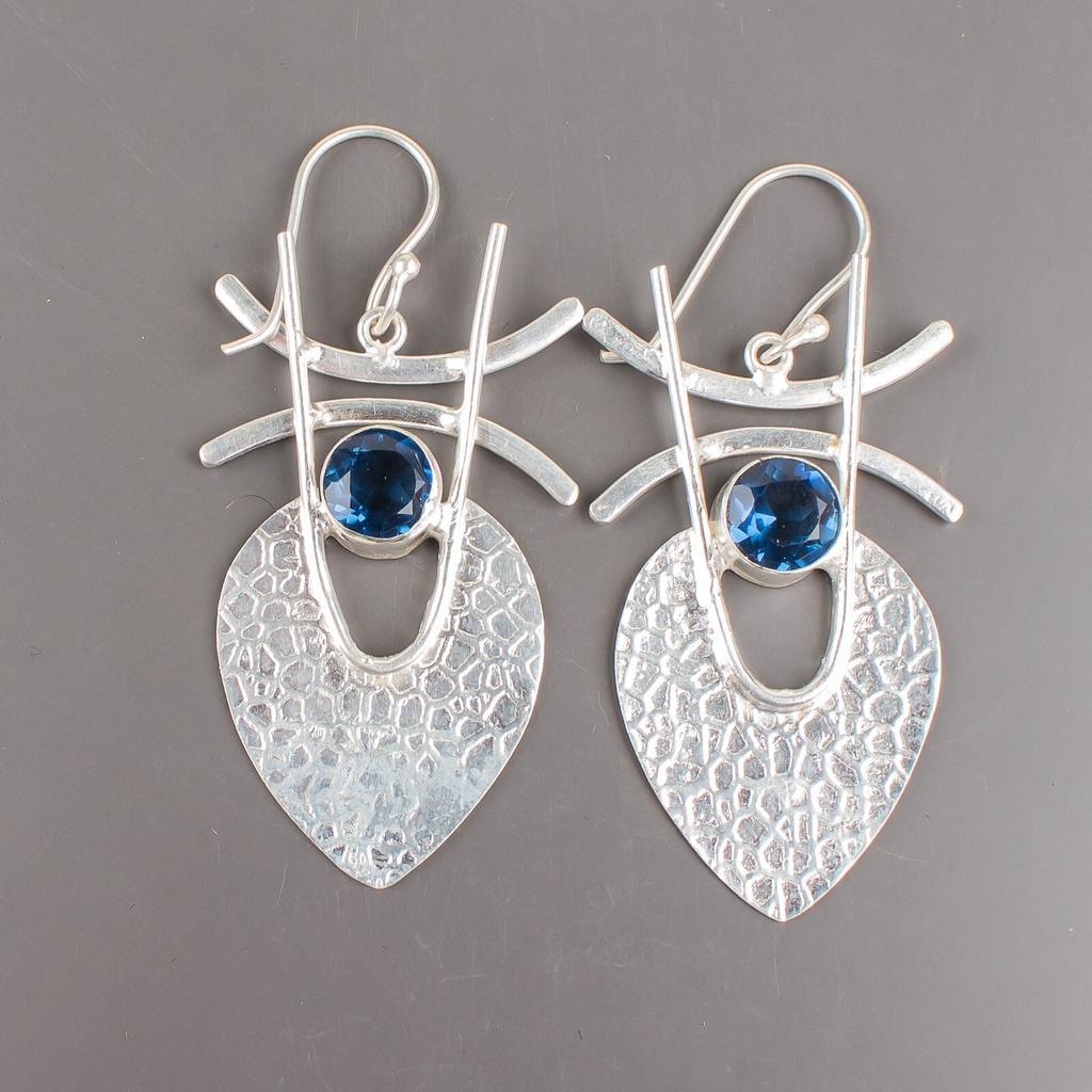 London Blue Topaz Gemstone 925 Sterling Silver Jewelry Handmade Earrings 1.78" EE-64-2