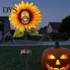 Day of The Dead Outdoor Decoration Solar Garden Stake Light, Gothic Skull And Sunflower Statue Lamp, Halloween Decor Waterproof LED Landscape