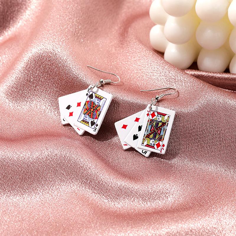 Creative Poker Earrings for Women, Playing Cards Simulation Earrings