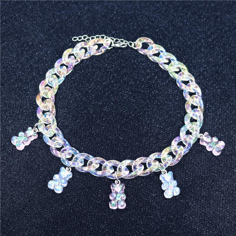 Shining Acrylic Handmade Candy Color Cute Judy Cartoon Bear Charm Necklace For Women Girl Daily Jewelry Party Gifts