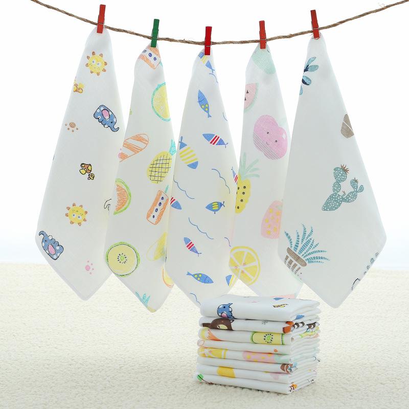 4 Layer Pure Cotton Gauze Square Towel Printed Baby Handkerchief Soft Absorbent Infant Bib Washcloth For Kids