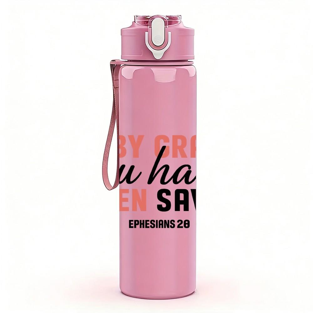1PC By Grace You Have Been Saved Text 750ml Color Plastic Sports Water Bottle Leakproof Flip Straw Lid Suitable for Sports Office Home Use