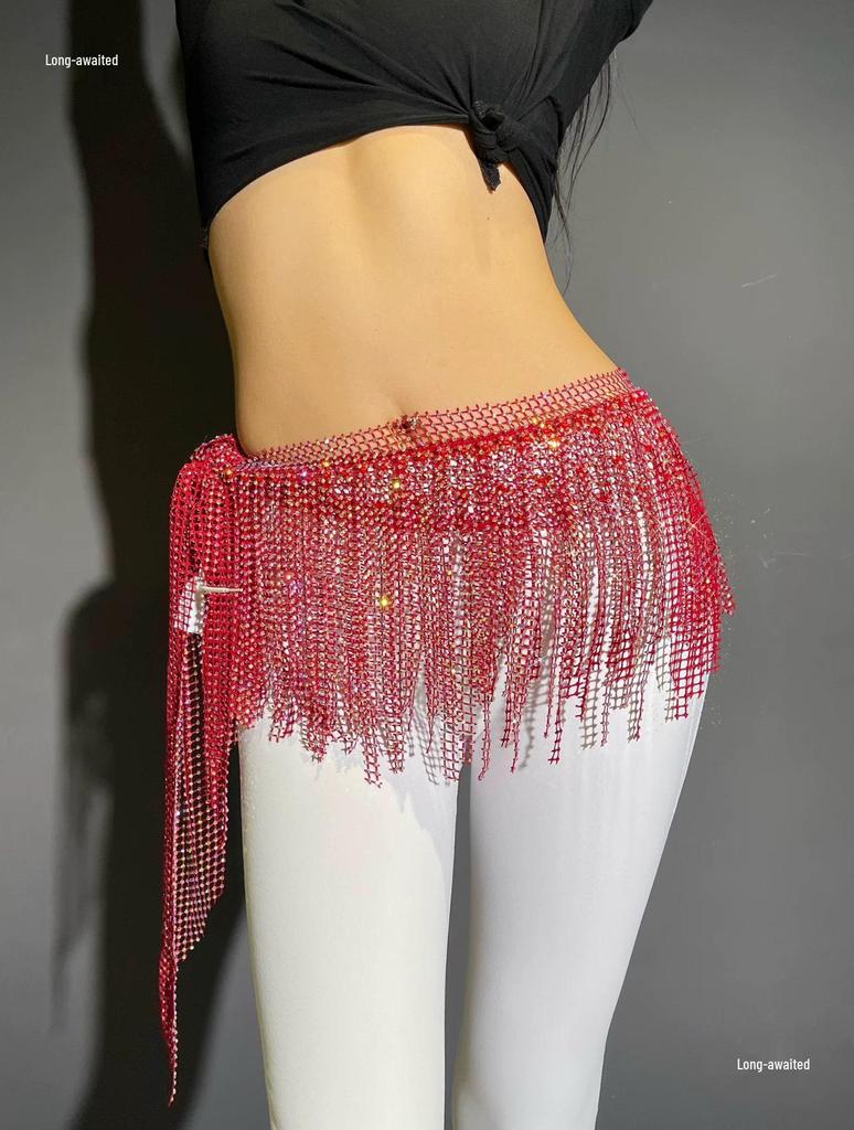 Zhao Hao Rhinestone Tassel Belly Dance Waist Chain Scarf – Multi-layered, Hot-fix Dancewear for Group Performances