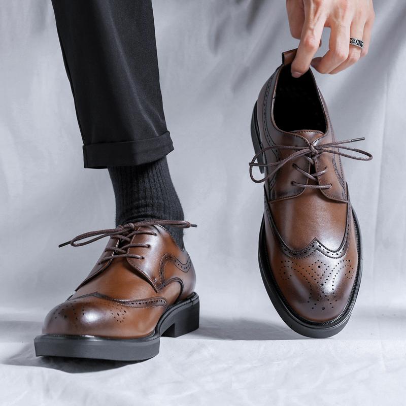 New Oxford Shoes Thick Bottom Dress Shoes Classic Business Formal Shoes Man Banquet Wedding Shoes Office Mens Wingtip Boos Shoes