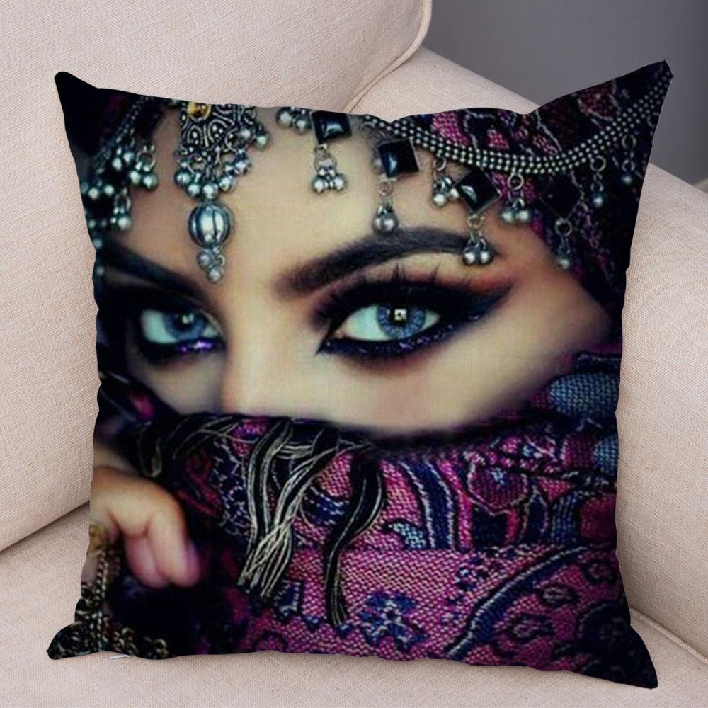 Beautiful Lady Pillow Case Decor Colorful Masked Woman Pillowcase Super Soft Plush Cushion Cover for Sofa Home Car Xcm