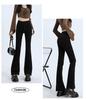 Women's Light Wash High-Waist American-Style Flared Jeans, Slim Fit, Elastic, Small Size, Washed Blue Horseshoe Design