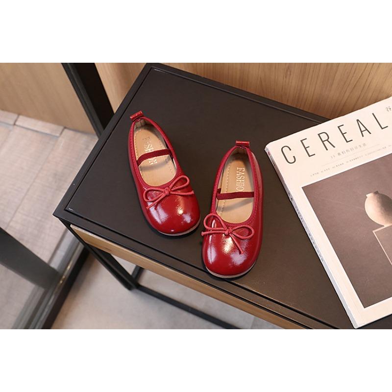 Korean Style Bowknot Solid Color Comfortable Low Cut Casual Girls Kids Leather Shoes