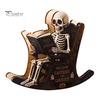 Spooky Bookshelf Ornament Halloween Rocking Chair Ghost/Skeleton Ornament, Wooden Desktop Decoration, Dynamic Ghost Decoration Figurine for