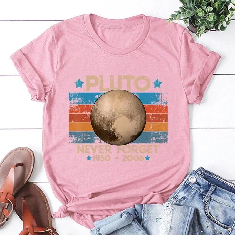 Vintage Never Forget Pluto Nerdy Astronomy Space Science Tshirt Fashion Creative Design Round Neck Short Sleeve Tees