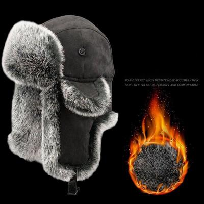 Lei Feng Hat Herren Wintermütze aus Fuchspelzimitat im Nordosten, dicker Ohrenschutz und kältebeständige Mütze, warme, winddichte Skimütze