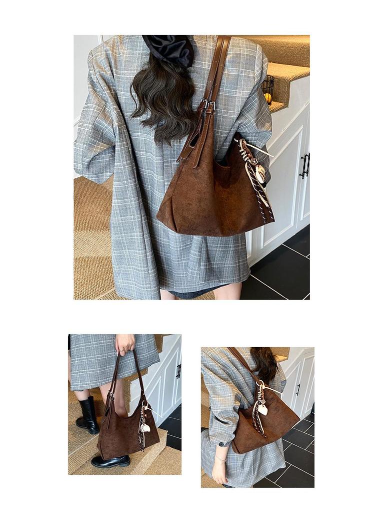 Stylish Suede Retro One-Shoulder Tote: Versatile Large-Capacity Commuter Bag