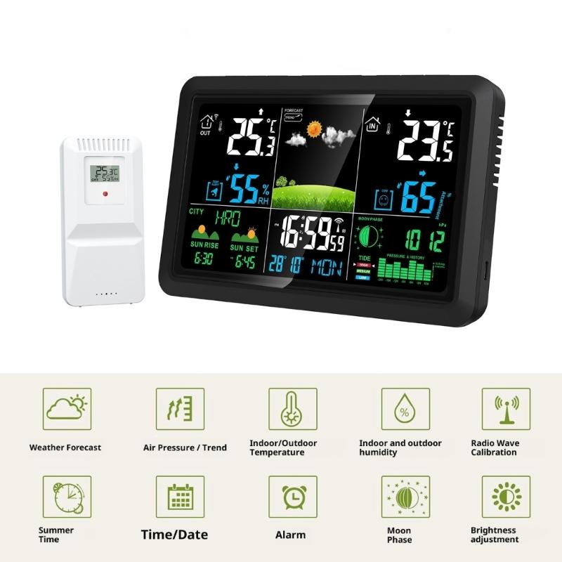 Digital Thermometers Hygrometer Alarm Clock With WiFi Connection Color Screen Weather Updates For Indoor Outdoor