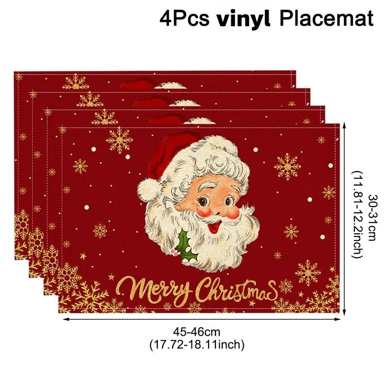 Linen Christmas Placemats Santa Claus Elk Table Mats Christmas Decorations for Home 2025 Xmas Navidad Noel New Year Table Decor