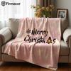 Pastel Pink Merry Christmas Cartoon Anime Print Flannel Blanket Soft Warm Throw for Kids Bedroom Sofa Bed Christmas Office Car