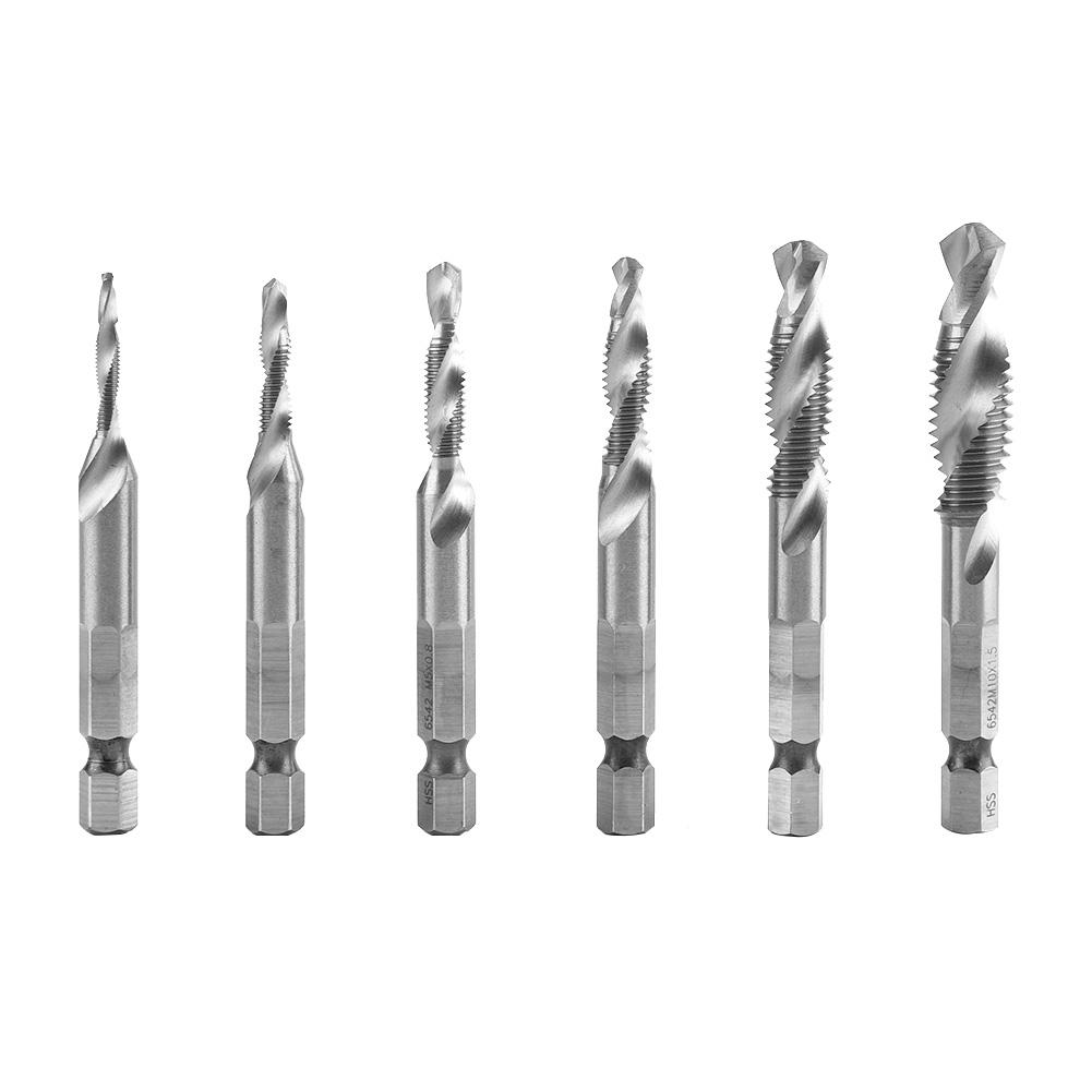 6 Stück HSS Sechskant Schaft Kombinierter Gewindebohrer und Bohrer Satz (HSS 6542   Beschichtet)