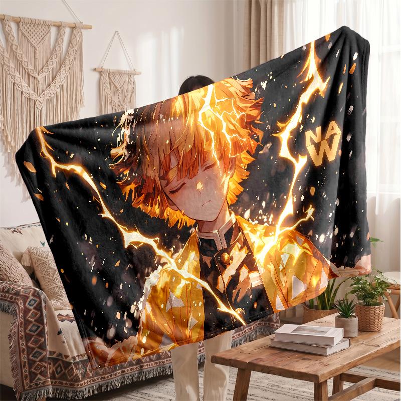 Agatsuma Zenitsu Printed Flannel Blanket, Skin Friendly Warm Throw for Indoor Couch Bed Daily Use