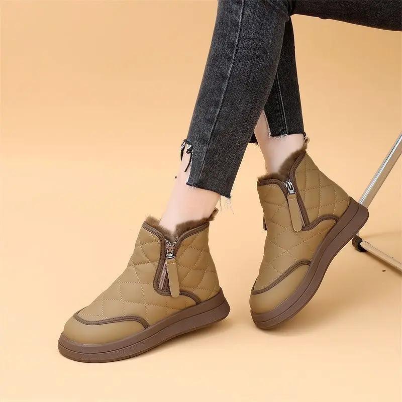 Plus Warm Padded Women's Snow Boots Elegant With Low Heels No Slipery Plush on Slip Hot Large Size Boot Pu 39 Goth Ladies Shoes